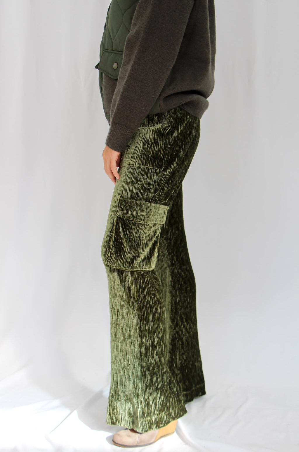 NKN Bottle Green Velvet Pants.